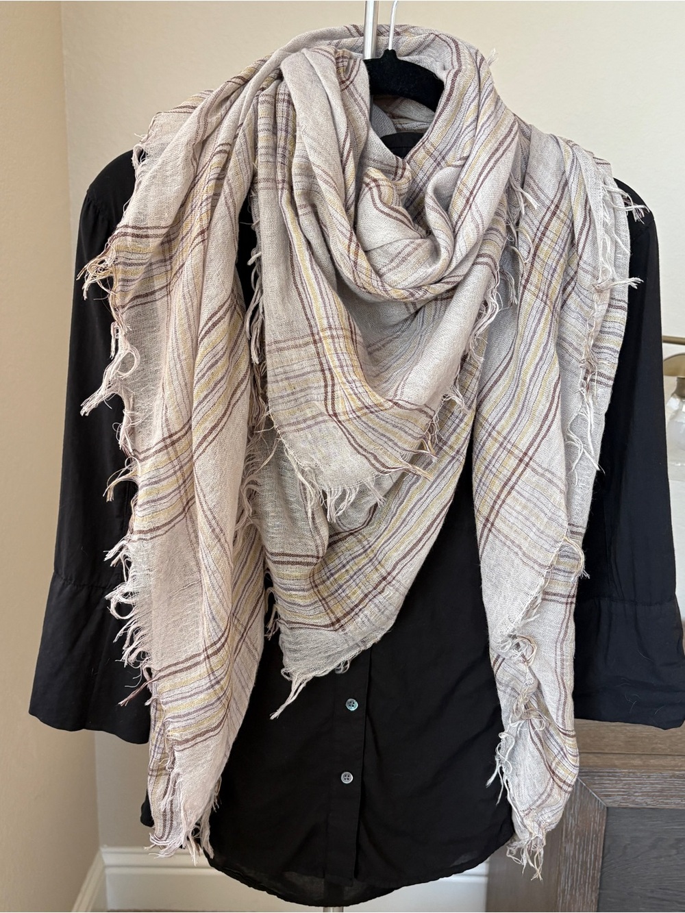 Lightweight Fringe Plaid Scarf